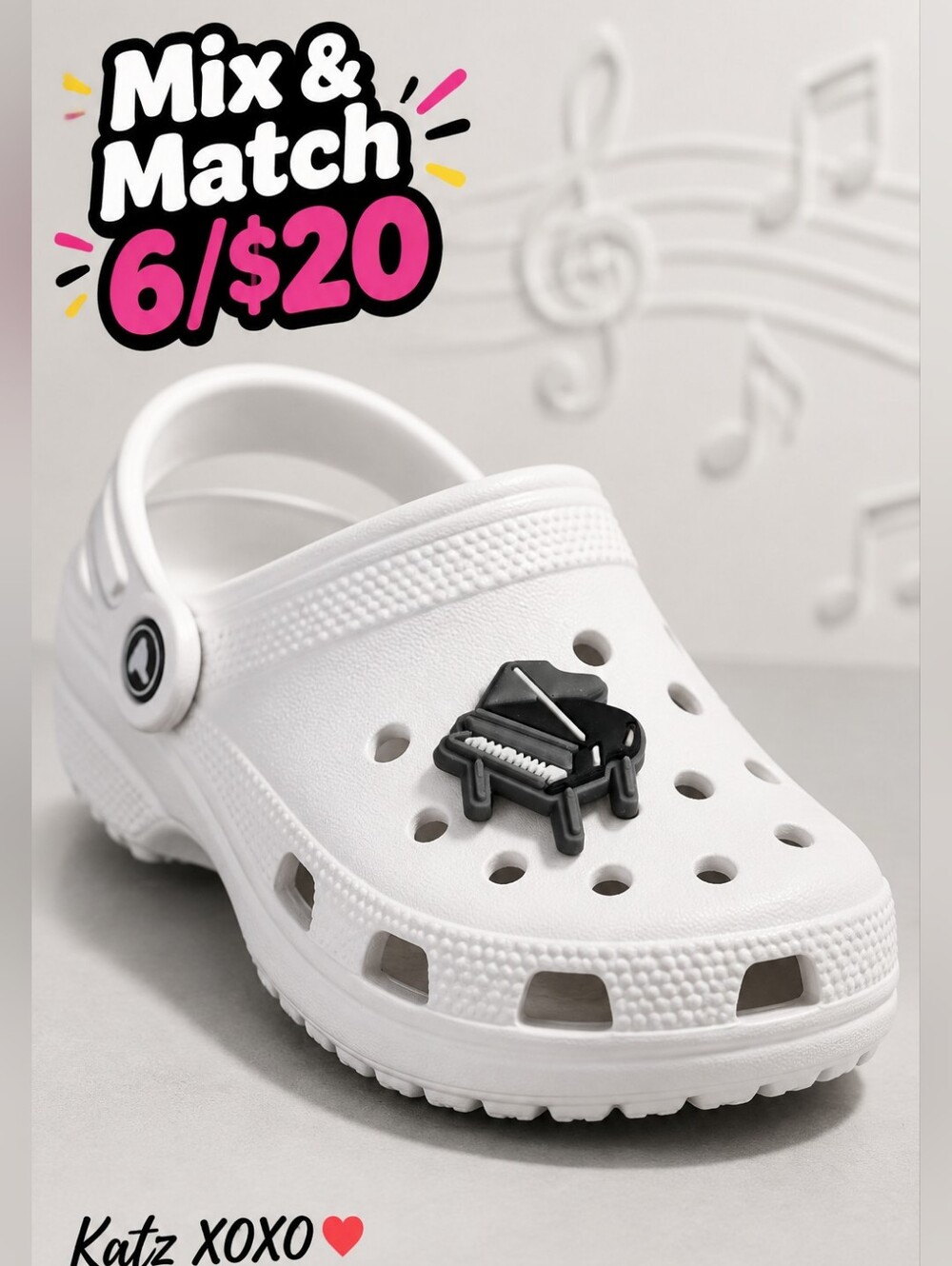 Grand Piano Croc Shoe Charm Black Music Pianist Keyboard Jibbitz Style Musician